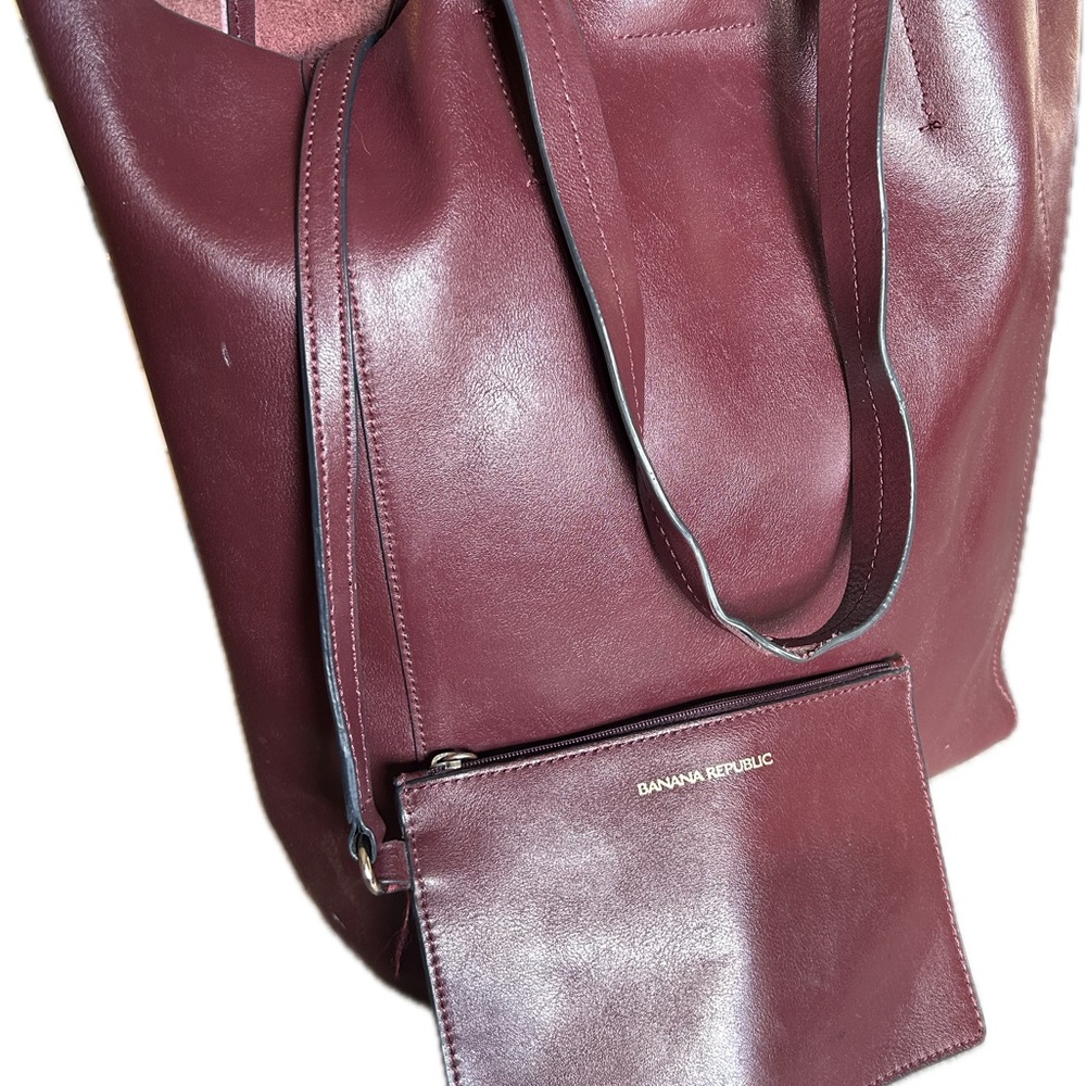 Banana Republic Burgundy Leather Tote with detachable zip pouch